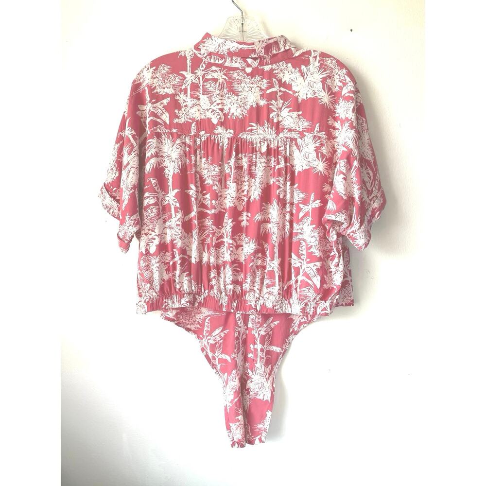 American Eagle Cropped Hawaiian Shirt Womens Size L Casual Coquette Tropical - Picture 8 of 14